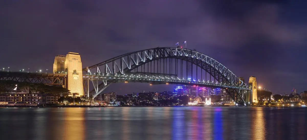 The Harbour Bridge seen from Circular Quay at night